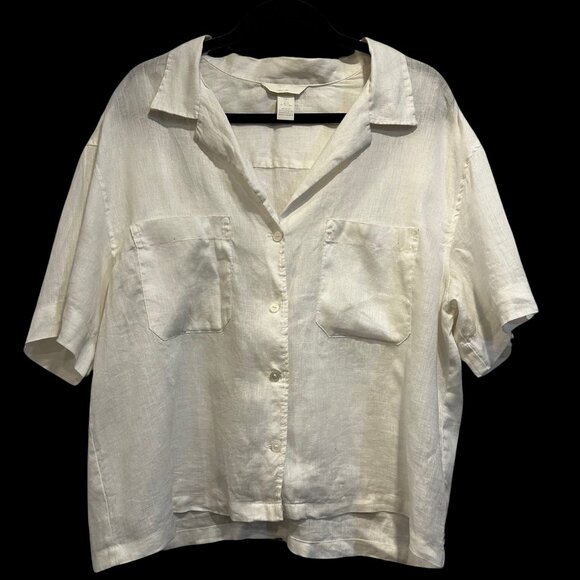 H&M Linen short sleeve button-up shirt, size L - Picture 1 of 3
